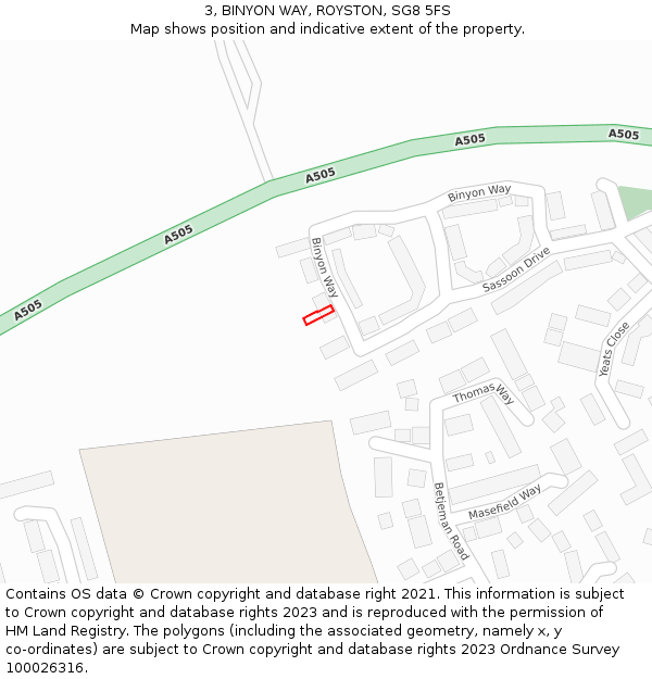 3, BINYON WAY, ROYSTON, SG8 5FS: Location map and indicative extent of plot