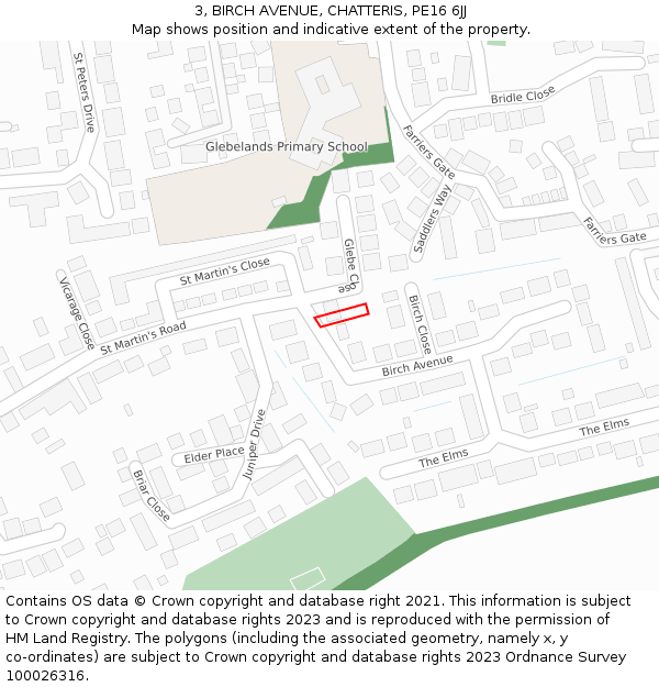 3, BIRCH AVENUE, CHATTERIS, PE16 6JJ: Location map and indicative extent of plot