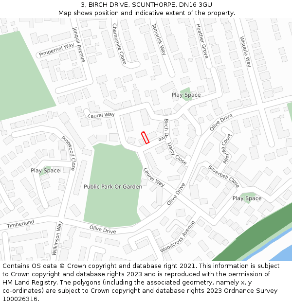 3, BIRCH DRIVE, SCUNTHORPE, DN16 3GU: Location map and indicative extent of plot