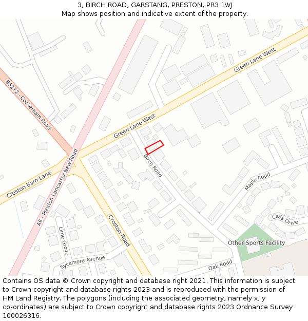 3, BIRCH ROAD, GARSTANG, PRESTON, PR3 1WJ: Location map and indicative extent of plot