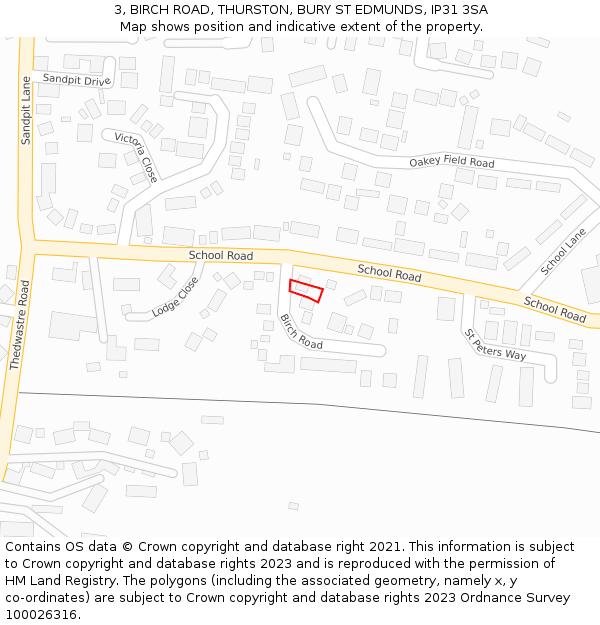 3, BIRCH ROAD, THURSTON, BURY ST EDMUNDS, IP31 3SA: Location map and indicative extent of plot