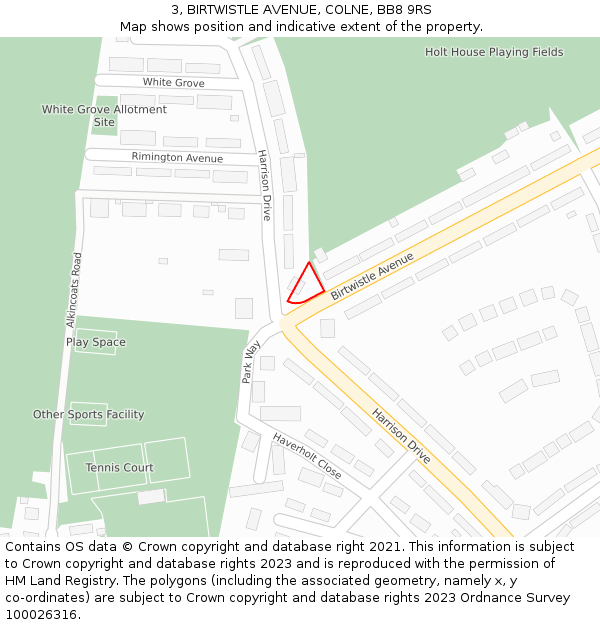 3, BIRTWISTLE AVENUE, COLNE, BB8 9RS: Location map and indicative extent of plot