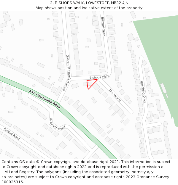 3, BISHOPS WALK, LOWESTOFT, NR32 4JN: Location map and indicative extent of plot