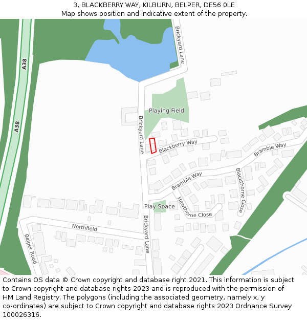 3, BLACKBERRY WAY, KILBURN, BELPER, DE56 0LE: Location map and indicative extent of plot