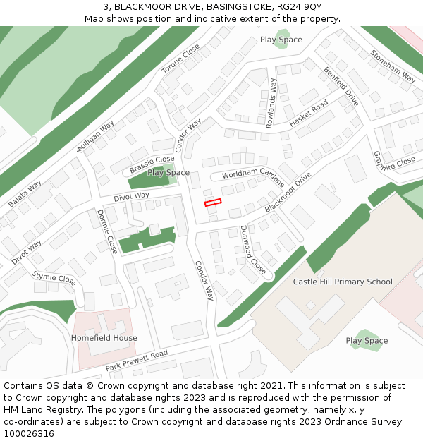 3, BLACKMOOR DRIVE, BASINGSTOKE, RG24 9QY: Location map and indicative extent of plot