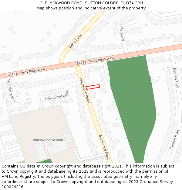 3, BLACKWOOD ROAD, SUTTON COLDFIELD, B74 3PH: Location map and indicative extent of plot