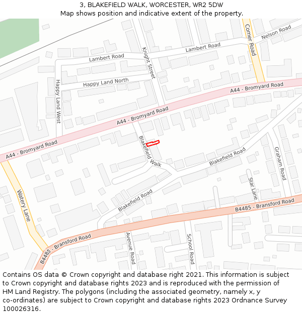 3, BLAKEFIELD WALK, WORCESTER, WR2 5DW: Location map and indicative extent of plot