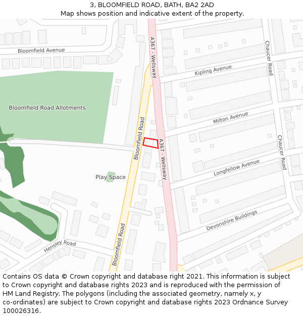 3, BLOOMFIELD ROAD, BATH, BA2 2AD: Location map and indicative extent of plot
