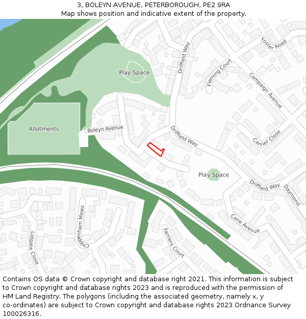 3, BOLEYN AVENUE, PETERBOROUGH, PE2 9RA: Location map and indicative extent of plot