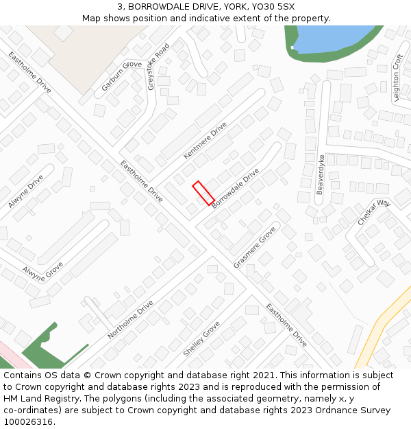 3, BORROWDALE DRIVE, YORK, YO30 5SX: Location map and indicative extent of plot