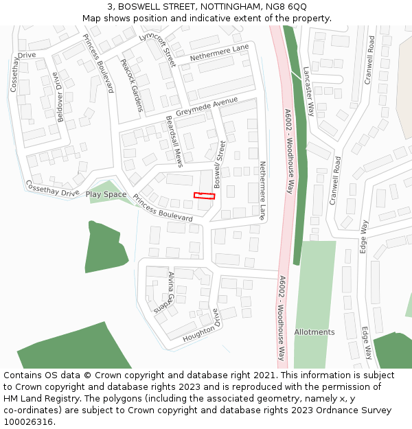 3, BOSWELL STREET, NOTTINGHAM, NG8 6QQ: Location map and indicative extent of plot