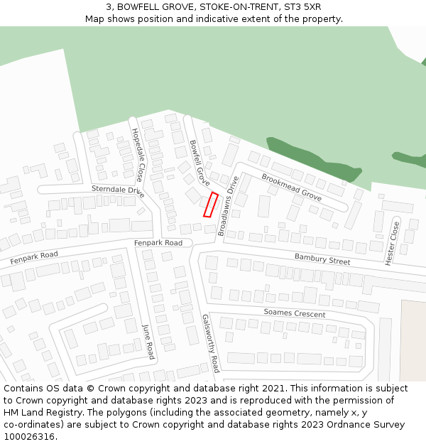 3, BOWFELL GROVE, STOKE-ON-TRENT, ST3 5XR: Location map and indicative extent of plot