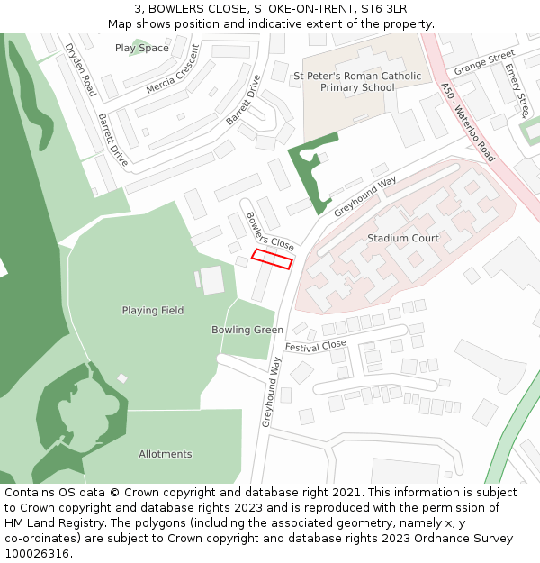 3, BOWLERS CLOSE, STOKE-ON-TRENT, ST6 3LR: Location map and indicative extent of plot
