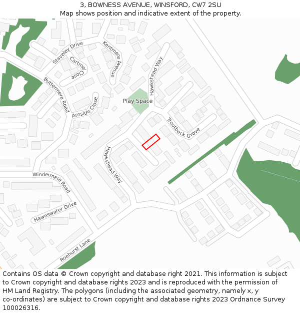 3, BOWNESS AVENUE, WINSFORD, CW7 2SU: Location map and indicative extent of plot