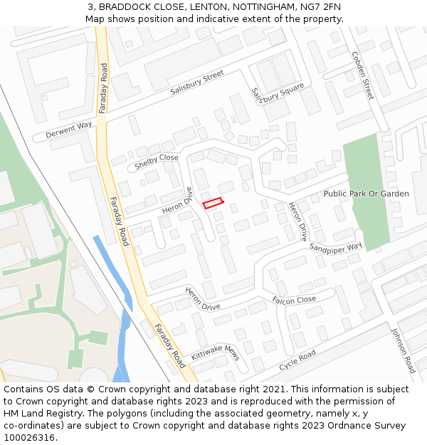 3, BRADDOCK CLOSE, LENTON, NOTTINGHAM, NG7 2FN: Location map and indicative extent of plot
