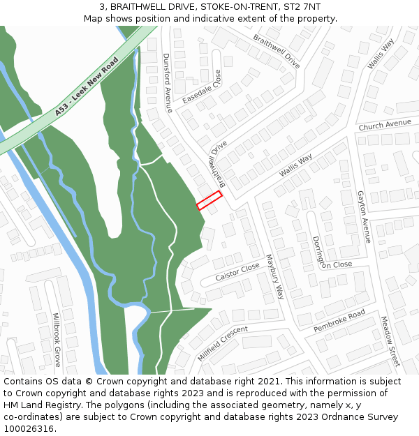 3, BRAITHWELL DRIVE, STOKE-ON-TRENT, ST2 7NT: Location map and indicative extent of plot
