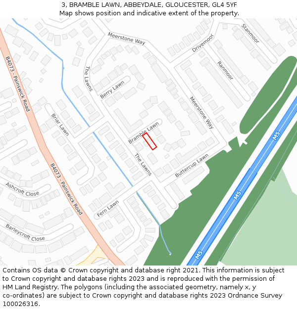 3, BRAMBLE LAWN, ABBEYDALE, GLOUCESTER, GL4 5YF: Location map and indicative extent of plot