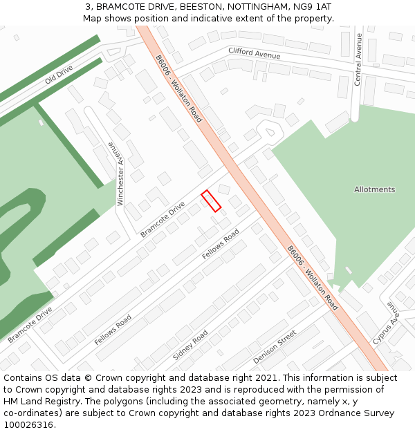 3, BRAMCOTE DRIVE, BEESTON, NOTTINGHAM, NG9 1AT: Location map and indicative extent of plot
