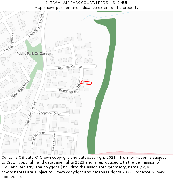 3, BRAMHAM PARK COURT, LEEDS, LS10 4UL: Location map and indicative extent of plot
