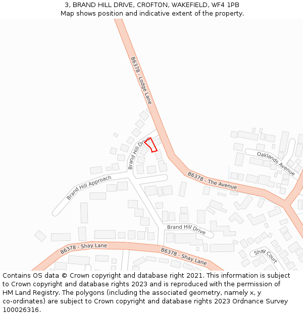 3, BRAND HILL DRIVE, CROFTON, WAKEFIELD, WF4 1PB: Location map and indicative extent of plot