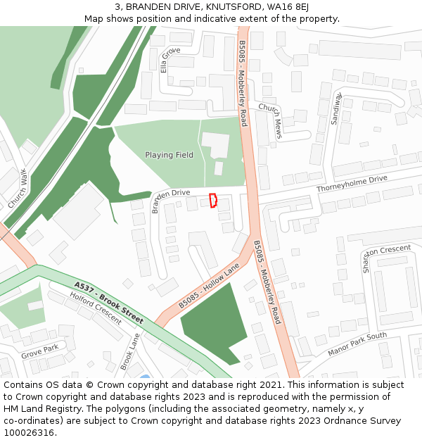 3, BRANDEN DRIVE, KNUTSFORD, WA16 8EJ: Location map and indicative extent of plot
