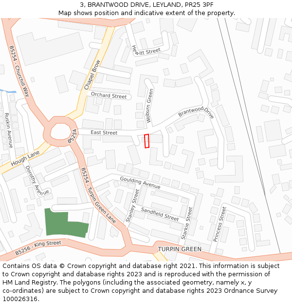 3, BRANTWOOD DRIVE, LEYLAND, PR25 3PF: Location map and indicative extent of plot