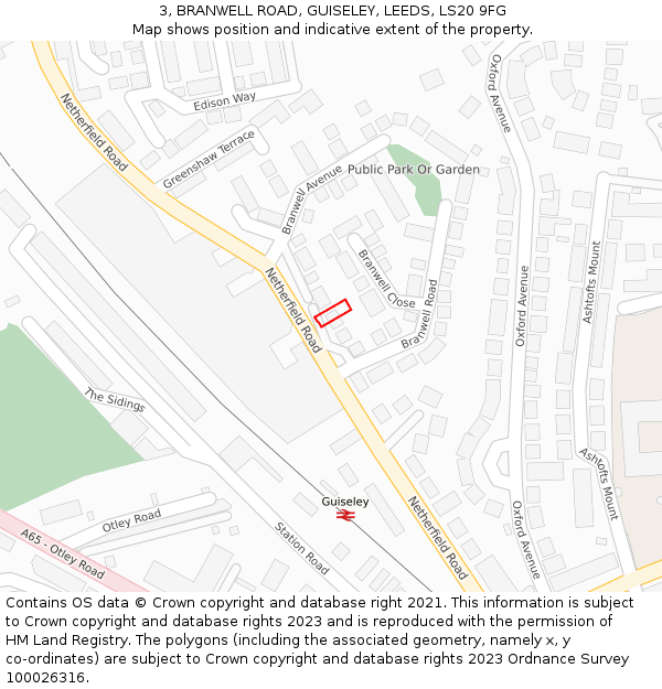 3, BRANWELL ROAD, GUISELEY, LEEDS, LS20 9FG: Location map and indicative extent of plot