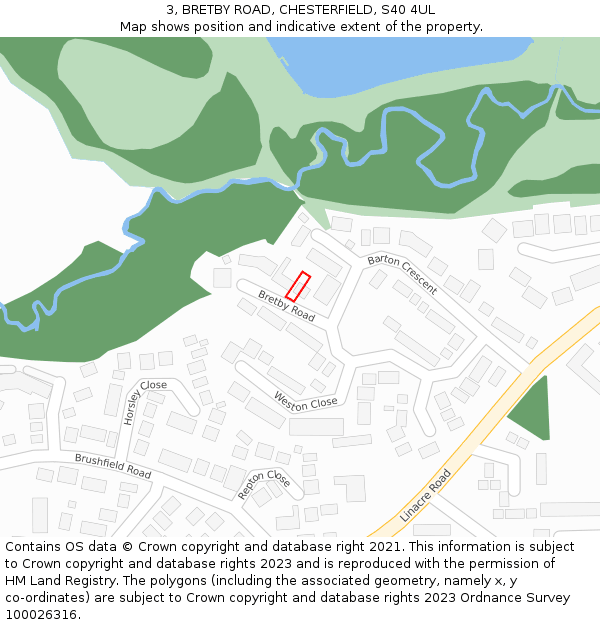 3, BRETBY ROAD, CHESTERFIELD, S40 4UL: Location map and indicative extent of plot