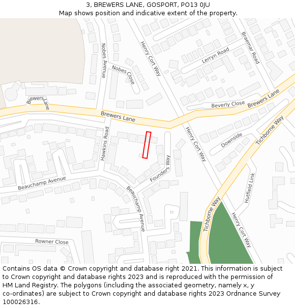 3, BREWERS LANE, GOSPORT, PO13 0JU: Location map and indicative extent of plot