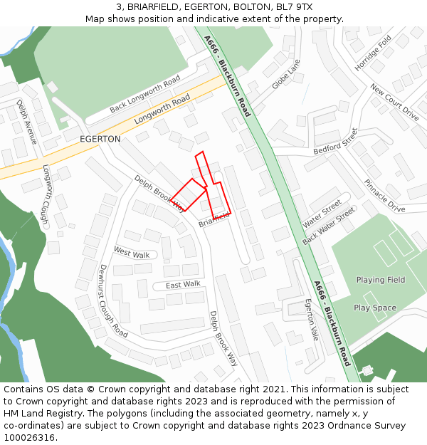 3, BRIARFIELD, EGERTON, BOLTON, BL7 9TX: Location map and indicative extent of plot