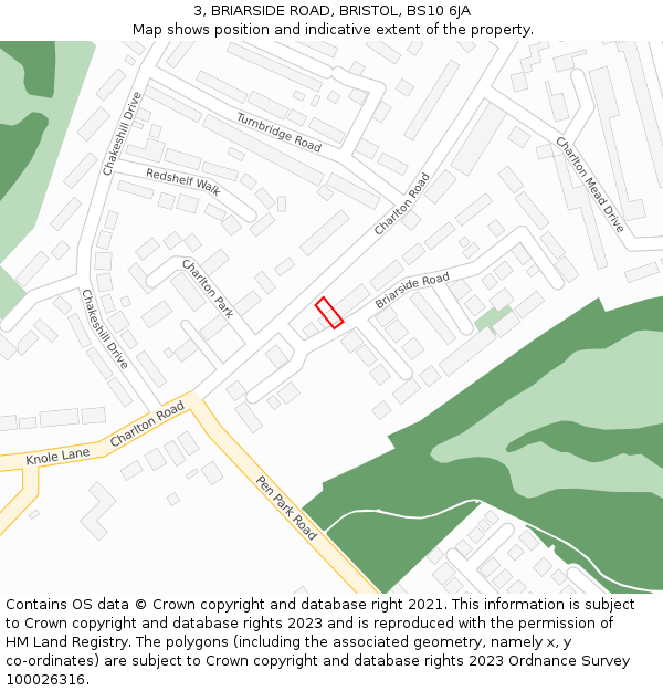 3, BRIARSIDE ROAD, BRISTOL, BS10 6JA: Location map and indicative extent of plot