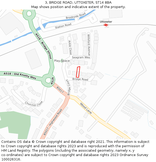 3, BRIDGE ROAD, UTTOXETER, ST14 8BA: Location map and indicative extent of plot