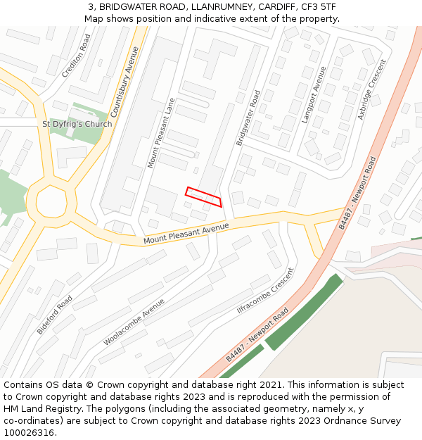 3, BRIDGWATER ROAD, LLANRUMNEY, CARDIFF, CF3 5TF: Location map and indicative extent of plot