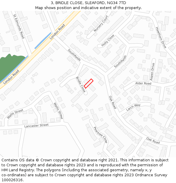 3, BRIDLE CLOSE, SLEAFORD, NG34 7TD: Location map and indicative extent of plot