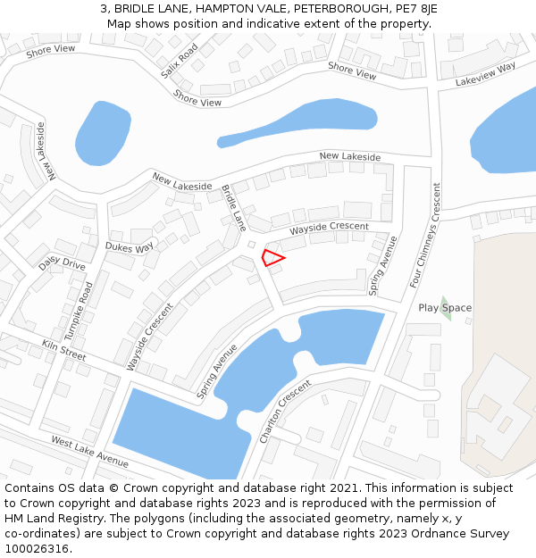 3, BRIDLE LANE, HAMPTON VALE, PETERBOROUGH, PE7 8JE: Location map and indicative extent of plot