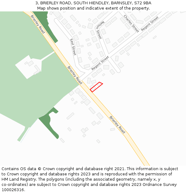 3, BRIERLEY ROAD, SOUTH HIENDLEY, BARNSLEY, S72 9BA: Location map and indicative extent of plot