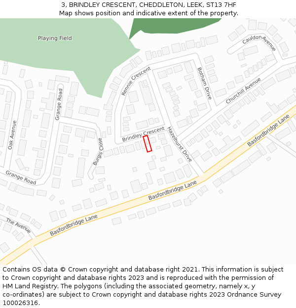 3, BRINDLEY CRESCENT, CHEDDLETON, LEEK, ST13 7HF: Location map and indicative extent of plot