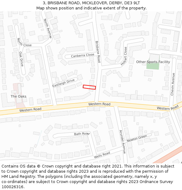 3, BRISBANE ROAD, MICKLEOVER, DERBY, DE3 9LT: Location map and indicative extent of plot