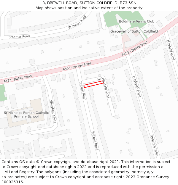 3, BRITWELL ROAD, SUTTON COLDFIELD, B73 5SN: Location map and indicative extent of plot
