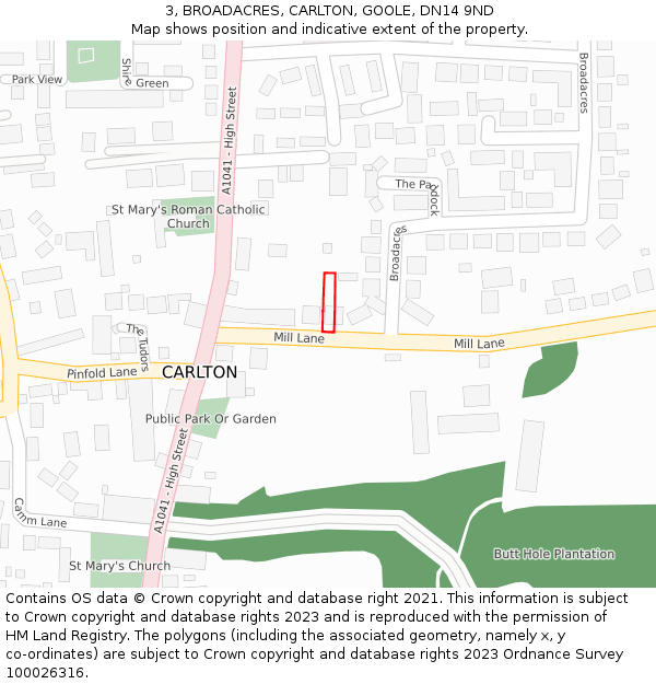3, BROADACRES, CARLTON, GOOLE, DN14 9ND: Location map and indicative extent of plot