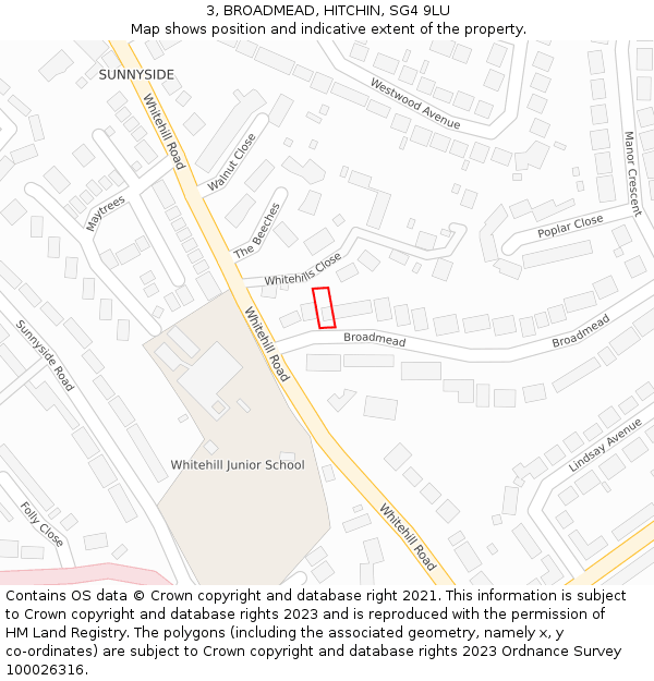 3, BROADMEAD, HITCHIN, SG4 9LU: Location map and indicative extent of plot