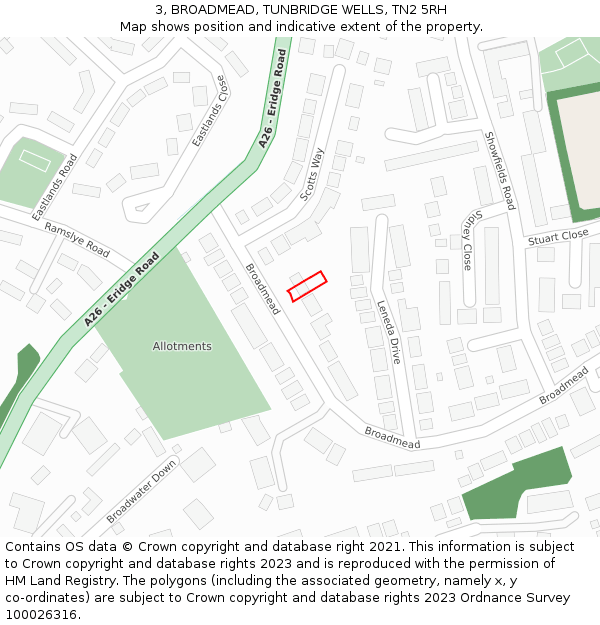 3, BROADMEAD, TUNBRIDGE WELLS, TN2 5RH: Location map and indicative extent of plot