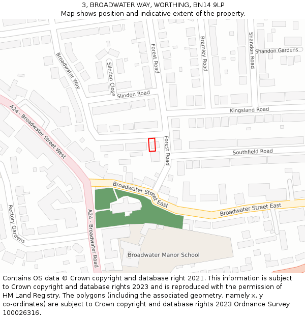 3, BROADWATER WAY, WORTHING, BN14 9LP: Location map and indicative extent of plot