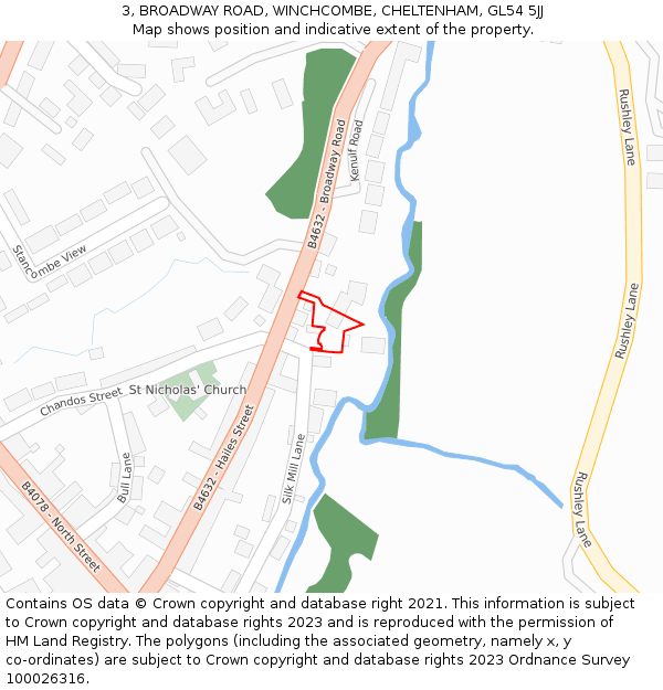 3, BROADWAY ROAD, WINCHCOMBE, CHELTENHAM, GL54 5JJ: Location map and indicative extent of plot