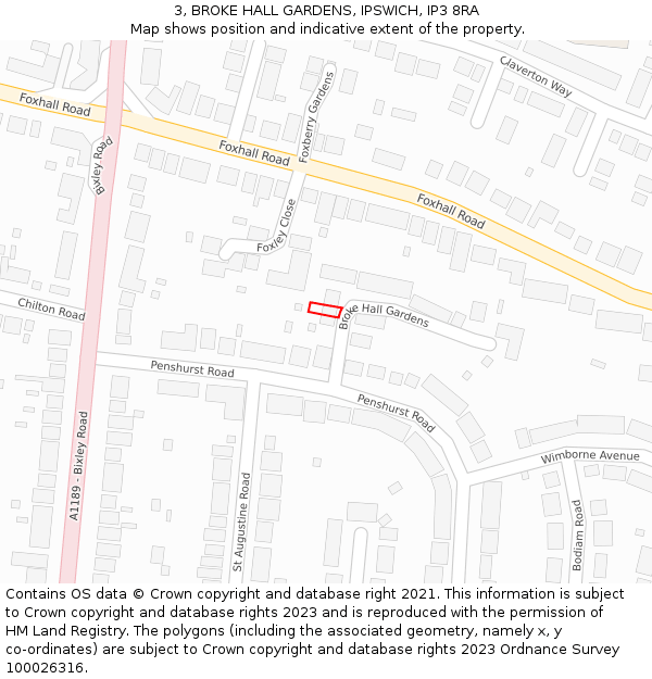 3, BROKE HALL GARDENS, IPSWICH, IP3 8RA: Location map and indicative extent of plot