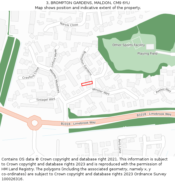 3, BROMPTON GARDENS, MALDON, CM9 6YU: Location map and indicative extent of plot
