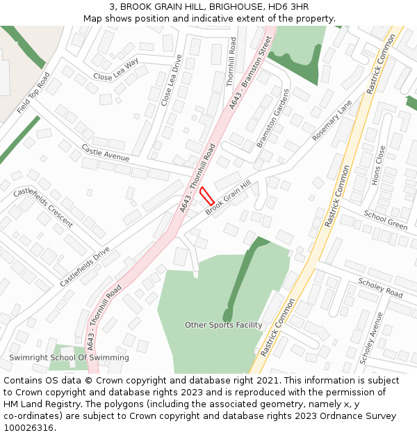3, BROOK GRAIN HILL, BRIGHOUSE, HD6 3HR: Location map and indicative extent of plot