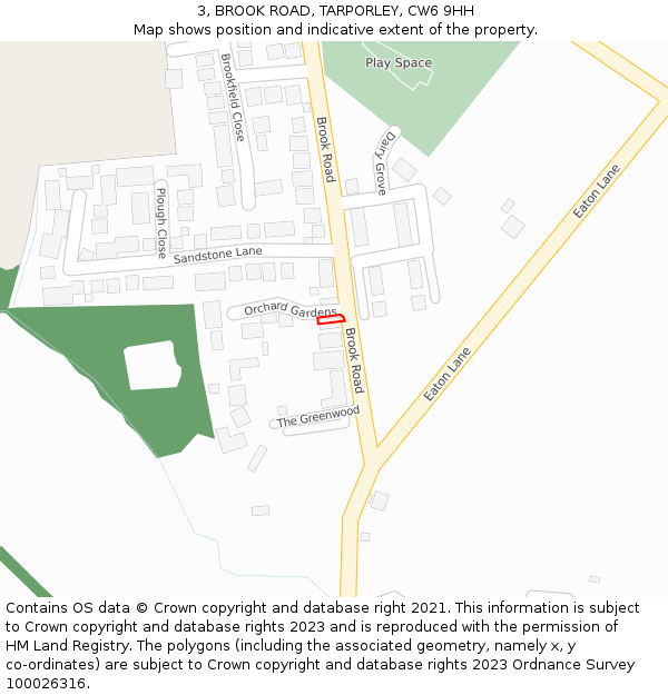 3, BROOK ROAD, TARPORLEY, CW6 9HH: Location map and indicative extent of plot