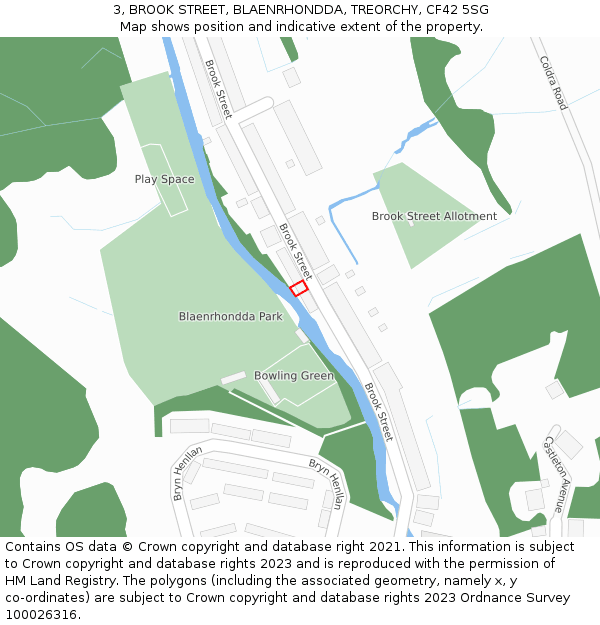 3, BROOK STREET, BLAENRHONDDA, TREORCHY, CF42 5SG: Location map and indicative extent of plot