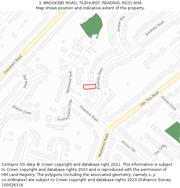 3, BROOKSBY ROAD, TILEHURST, READING, RG31 6NA: Location map and indicative extent of plot